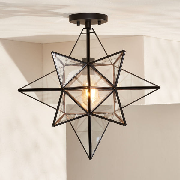 Safavieh ABRIELLE, 19 Inch Geometric Flush Mount Light Fixture for Modern and Transitional Interiors Black FLU4081C