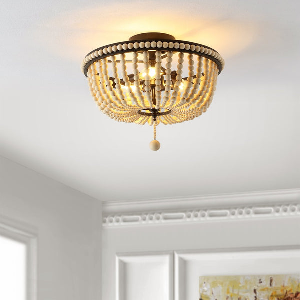 Safavieh CASCINA, CASCINA 3-Light Flush Mount, 15.5" Natural/Bronze Iron Fixture - Timeless Elegance for Any Room FLU4084A