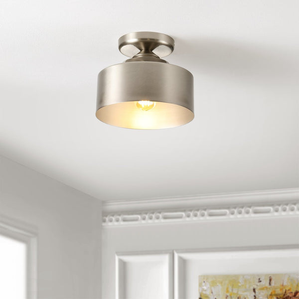 Safavieh FENTON, 10-Inch Nickel Iron Flush Mount Light - Elegant Ceiling Fixture for Modern & Classic Spaces FLU4086A