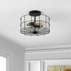 Safavieh HANNES, 2-Light Flush Mount Fixture - Elegant Metal Design for Ambient Illumination in Any Space Matte Black FLU4087A