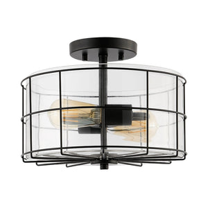 Safavieh HANNES, 2-Light Flush Mount Fixture - Elegant Metal Design for Ambient Illumination in Any Space Matte Black FLU4087A