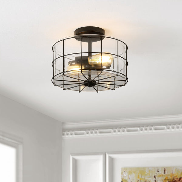 Safavieh HANNES, 2-Light Flush Mount Fixture - Elegant Metal Design for Ambient Illumination in Any Space Matte Black FLU4087A