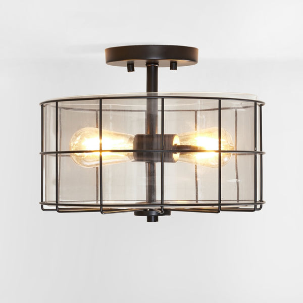 Safavieh HANNES, 2-Light Flush Mount Fixture - Elegant Metal Design for Ambient Illumination in Any Space Matte Black FLU4087A