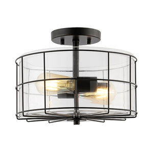 Safavieh HANNES, 2-Light Flush Mount Fixture - Elegant Metal Design for Ambient Illumination in Any Space Matte Black FLU4087A