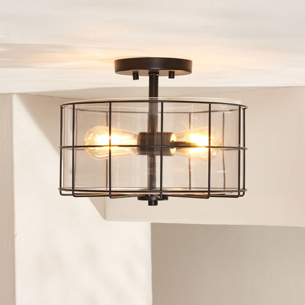 Safavieh HANNES, 2-Light Flush Mount Fixture - Elegant Metal Design for Ambient Illumination in Any Space Matte Black FLU4087A