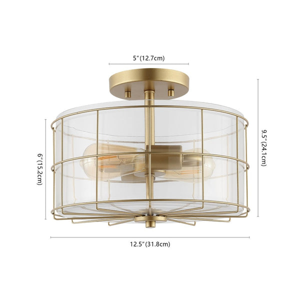 Safavieh HANNES, 2-Light Flush Mount Fixture - Elegant Metal Design for Ambient Illumination in Any Space Brass FLU4087B
