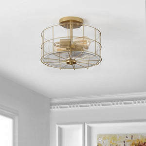 Safavieh HANNES, 2-Light Flush Mount Fixture - Elegant Metal Design for Ambient Illumination in Any Space Brass FLU4087B