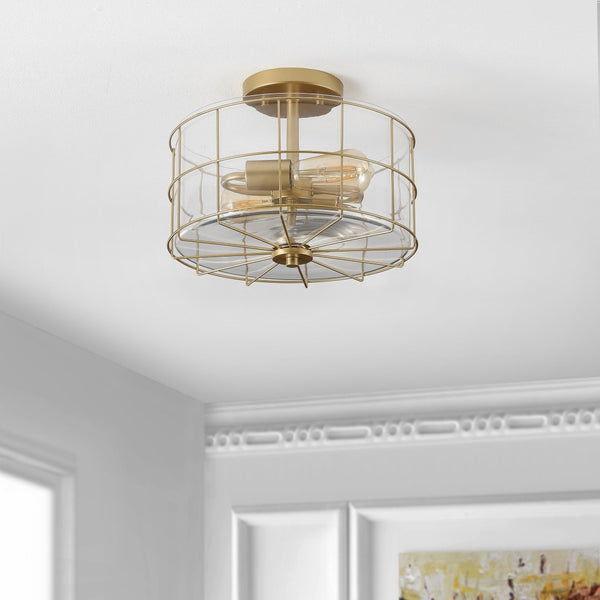 Safavieh HANNES, 2-Light Flush Mount Fixture - Elegant Metal Design for Ambient Illumination in Any Space Brass FLU4087B