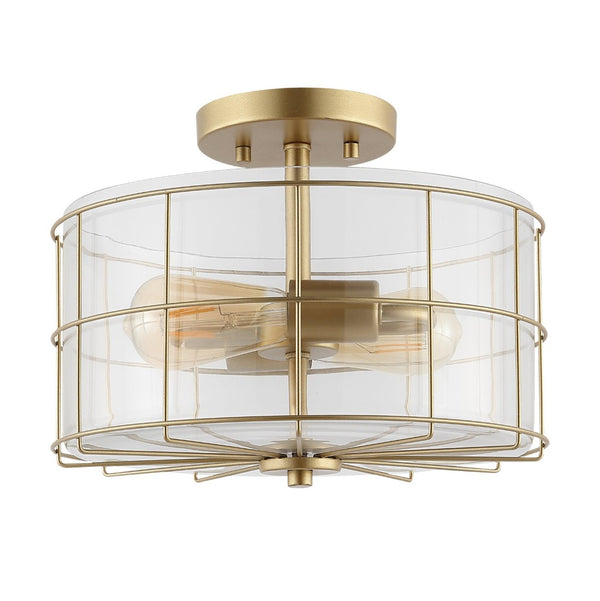 Safavieh HANNES, 2-Light Flush Mount Fixture - Elegant Metal Design for Ambient Illumination in Any Space Brass FLU4087B