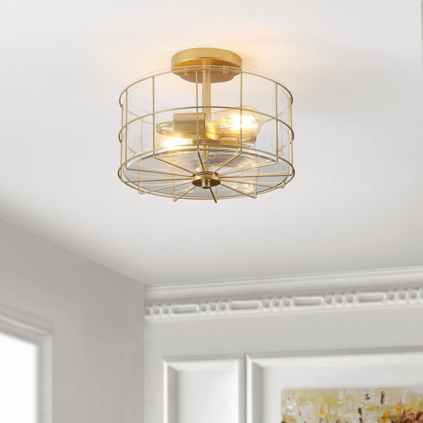 Safavieh HANNES, 2-Light Flush Mount Fixture - Elegant Metal Design for Ambient Illumination in Any Space Brass FLU4087B