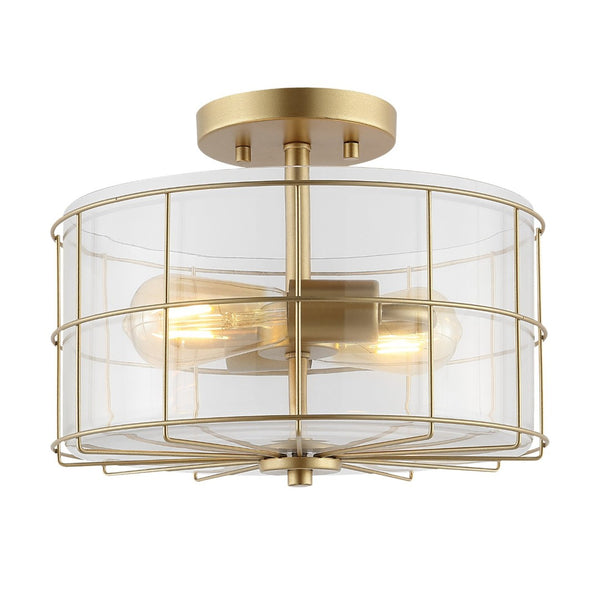 Safavieh HANNES, 2-Light Flush Mount Fixture - Elegant Metal Design for Ambient Illumination in Any Space Brass FLU4087B