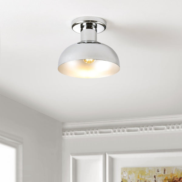 Safavieh HELM, Elegant 10-Inch Flush Mount Light Fixture for Timeless Home Decor and Ambient Illumination Chrome FLU4088A
