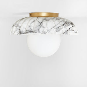 Safavieh GRIMA, Elegant 12-Inch White Marble & Gold Flush Mount Light Fixture for Timeless Home Decor FLU4089A