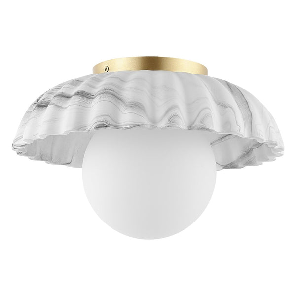 Safavieh GRIMA, Elegant 12-Inch White Marble & Gold Flush Mount Light Fixture for Timeless Home Decor FLU4089A