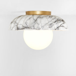 Safavieh GRIMA, Elegant 12-Inch White Marble & Gold Flush Mount Light Fixture for Timeless Home Decor FLU4089A