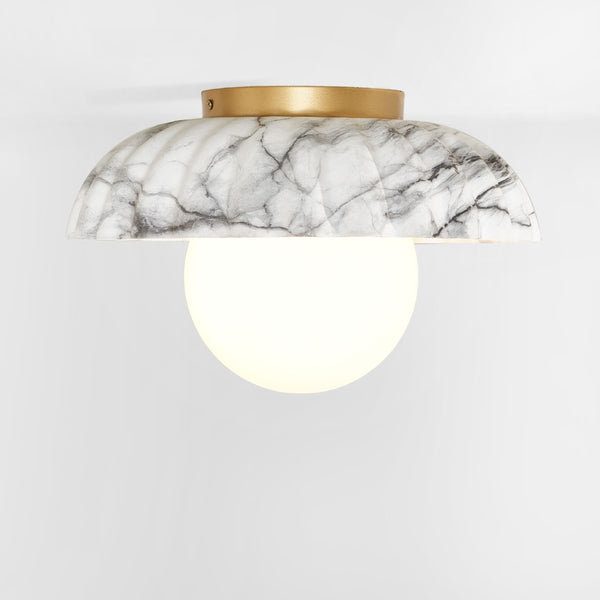 Safavieh GRIMA, Elegant 12-Inch White Marble & Gold Flush Mount Light Fixture for Timeless Home Decor FLU4089A