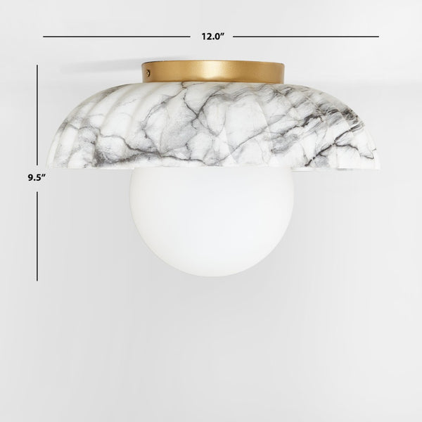 Safavieh GRIMA, Elegant 12-Inch White Marble & Gold Flush Mount Light Fixture for Timeless Home Decor FLU4089A