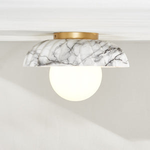 Safavieh GRIMA, Elegant 12-Inch White Marble & Gold Flush Mount Light Fixture for Timeless Home Decor FLU4089A