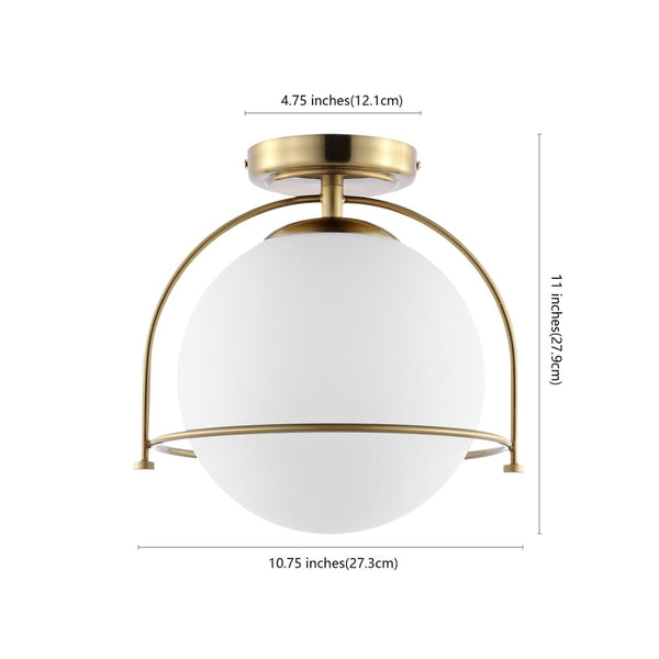 Safavieh VALISE, 10.75 INCH GOLD/WHITE FLUSH MOUNT LIGHTING - Elegant, Compact Fixture for Modern Interiors FLU4095A