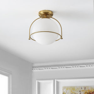 Safavieh VALISE, 10.75 INCH GOLD/WHITE FLUSH MOUNT LIGHTING - Elegant, Compact Fixture for Modern Interiors FLU4095A