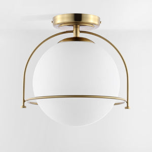 Safavieh VALISE, 10.75 INCH GOLD/WHITE FLUSH MOUNT LIGHTING - Elegant, Compact Fixture for Modern Interiors FLU4095A