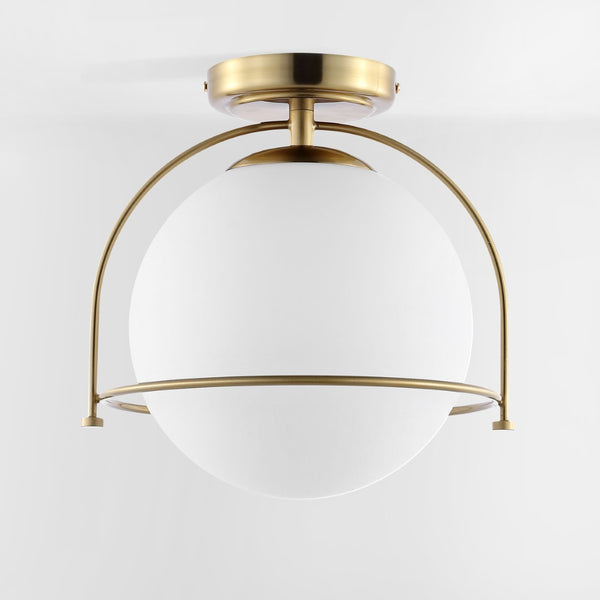 Safavieh VALISE, 10.75 INCH GOLD/WHITE FLUSH MOUNT LIGHTING - Elegant, Compact Fixture for Modern Interiors FLU4095A