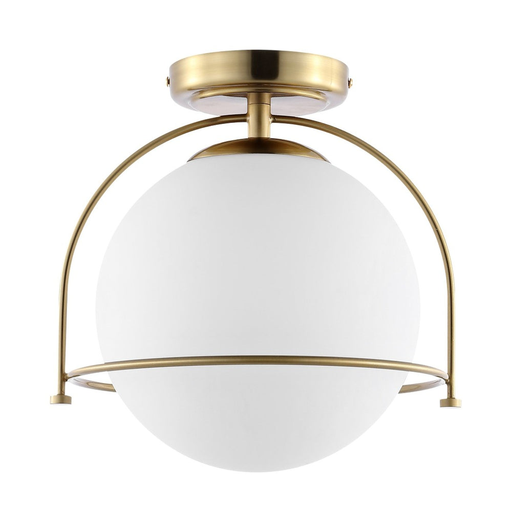 Safavieh VALISE, 10.75 INCH GOLD/WHITE FLUSH MOUNT LIGHTING - Elegant, Compact Fixture for Modern Interiors FLU4095A