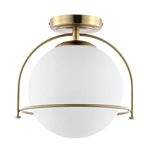 Safavieh VALISE, 10.75 INCH GOLD/WHITE FLUSH MOUNT LIGHTING - Elegant, Compact Fixture for Modern Interiors FLU4095A