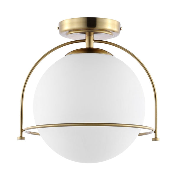 Safavieh VALISE, 10.75 INCH GOLD/WHITE FLUSH MOUNT LIGHTING - Elegant, Compact Fixture for Modern Interiors FLU4095A