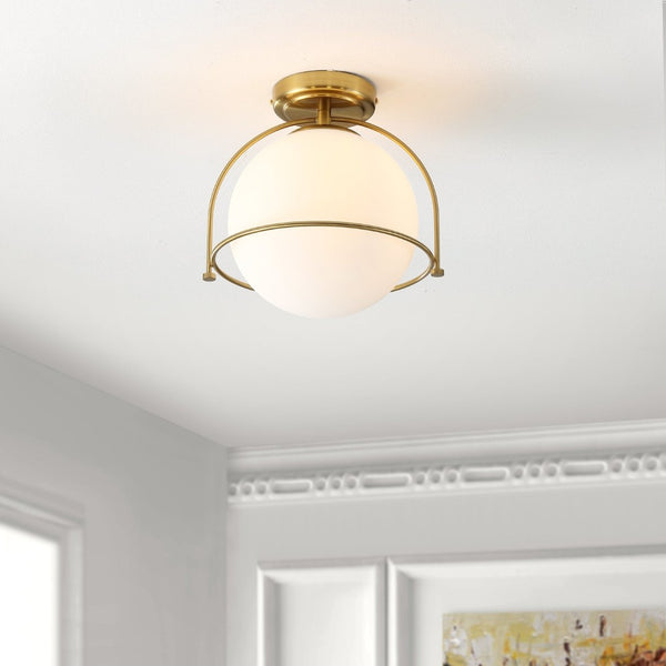Safavieh VALISE, 10.75 INCH GOLD/WHITE FLUSH MOUNT LIGHTING - Elegant, Compact Fixture for Modern Interiors FLU4095A