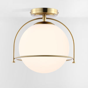Safavieh VALISE, 10.75 INCH GOLD/WHITE FLUSH MOUNT LIGHTING - Elegant, Compact Fixture for Modern Interiors FLU4095A