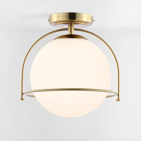 Safavieh VALISE, 10.75 INCH GOLD/WHITE FLUSH MOUNT LIGHTING - Elegant, Compact Fixture for Modern Interiors FLU4095A