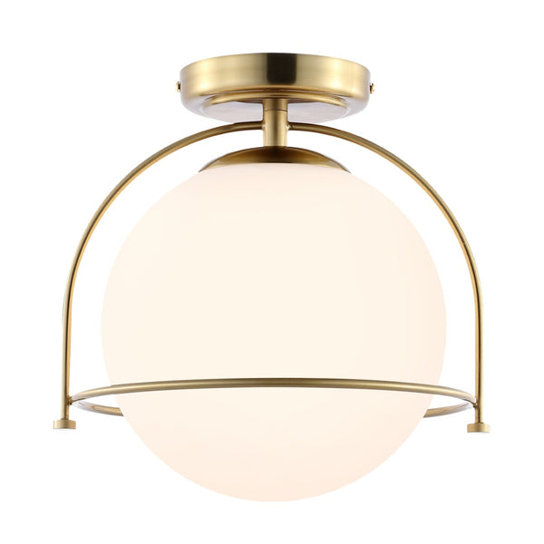 Safavieh VALISE, 10.75 INCH GOLD/WHITE FLUSH MOUNT LIGHTING - Elegant, Compact Fixture for Modern Interiors FLU4095A