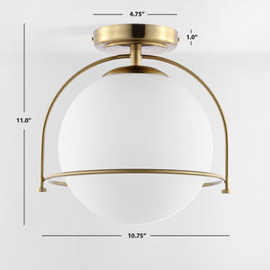 Safavieh VALISE, 10.75 INCH GOLD/WHITE FLUSH MOUNT LIGHTING - Elegant, Compact Fixture for Modern Interiors FLU4095A