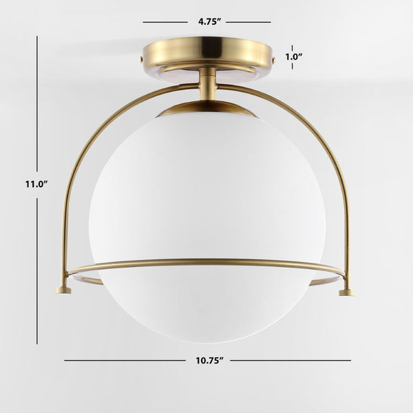 Safavieh VALISE, 10.75 INCH GOLD/WHITE FLUSH MOUNT LIGHTING - Elegant, Compact Fixture for Modern Interiors FLU4095A
