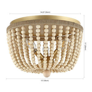 Safavieh ALODIA, 3-Light Flush Mount, 15-Inch Stylish Fixture with Brass, Wood & Rope for Cozy Spaces FLU4098A