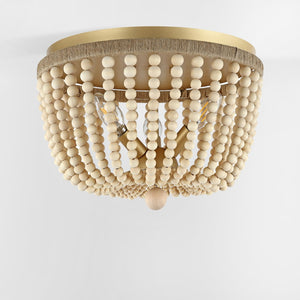 Safavieh ALODIA, 3-Light Flush Mount, 15-Inch Stylish Fixture with Brass, Wood & Rope for Cozy Spaces FLU4098A