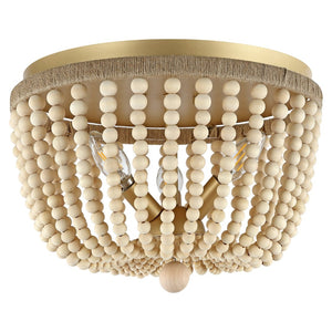 Safavieh ALODIA, 3-Light Flush Mount, 15-Inch Stylish Fixture with Brass, Wood & Rope for Cozy Spaces FLU4098A
