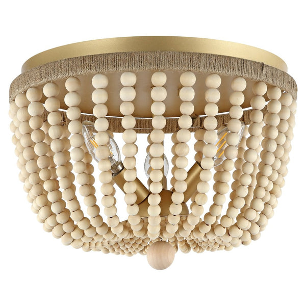 Safavieh ALODIA, 3-Light Flush Mount, 15-Inch Stylish Fixture with Brass, Wood & Rope for Cozy Spaces FLU4098A