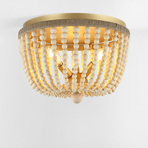 Safavieh ALODIA, 3-Light Flush Mount, 15-Inch Stylish Fixture with Brass, Wood & Rope for Cozy Spaces FLU4098A