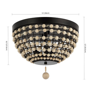 Safavieh BOLSON, 3-Light Flush Mount Light Fixture in Bronze/Natural Metal/Wood, Modern-Rustic Elegance FLU4099A