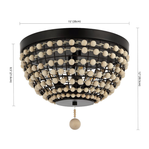 Safavieh BOLSON, 3-Light Flush Mount Light Fixture in Bronze/Natural Metal/Wood, Modern-Rustic Elegance FLU4099A