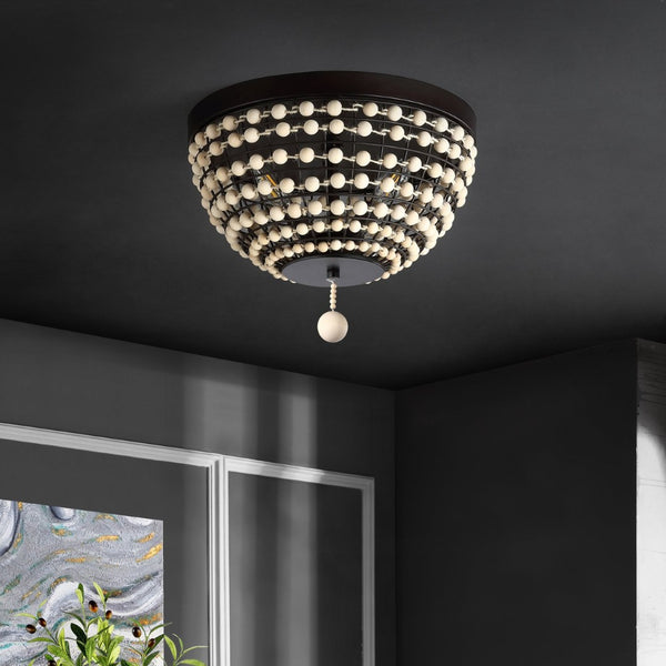 Safavieh BOLSON, 3-Light Flush Mount Light Fixture in Bronze/Natural Metal/Wood, Modern-Rustic Elegance FLU4099A