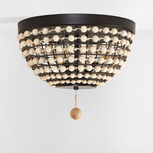 Safavieh BOLSON, 3-Light Flush Mount Light Fixture in Bronze/Natural Metal/Wood, Modern-Rustic Elegance FLU4099A