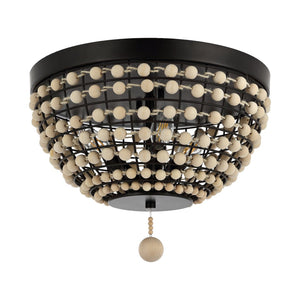 Safavieh BOLSON, 3-Light Flush Mount Light Fixture in Bronze/Natural Metal/Wood, Modern-Rustic Elegance FLU4099A