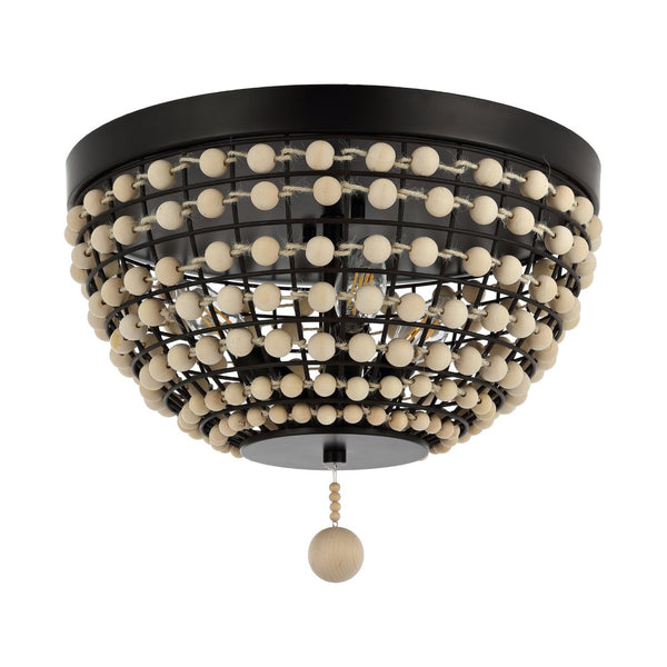 Safavieh BOLSON, 3-Light Flush Mount Light Fixture in Bronze/Natural Metal/Wood, Modern-Rustic Elegance FLU4099A