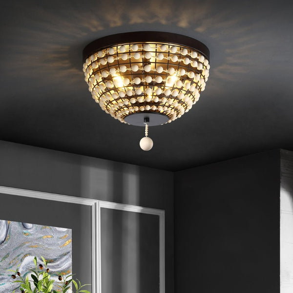 Safavieh BOLSON, 3-Light Flush Mount Light Fixture in Bronze/Natural Metal/Wood, Modern-Rustic Elegance FLU4099A