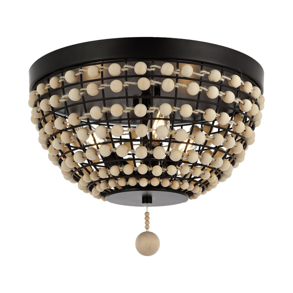 Safavieh BOLSON, 3-Light Flush Mount Light Fixture in Bronze/Natural Metal/Wood, Modern-Rustic Elegance FLU4099A