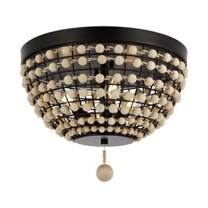 Safavieh BOLSON, 3-Light Flush Mount Light Fixture in Bronze/Natural Metal/Wood, Modern-Rustic Elegance FLU4099A
