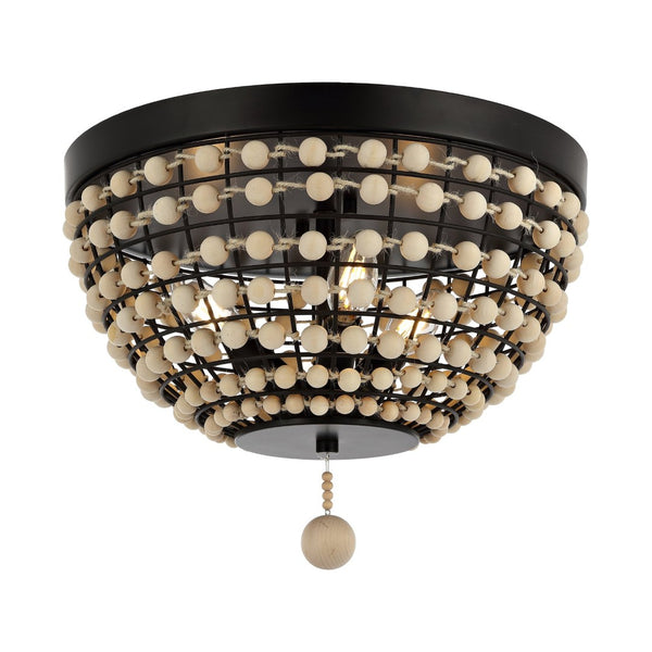 Safavieh BOLSON, 3-Light Flush Mount Light Fixture in Bronze/Natural Metal/Wood, Modern-Rustic Elegance FLU4099A